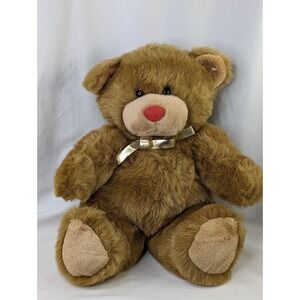 Soft Dreams Brown Bear Plush 16 Inch Gold Bow Stuffed Animal Toy